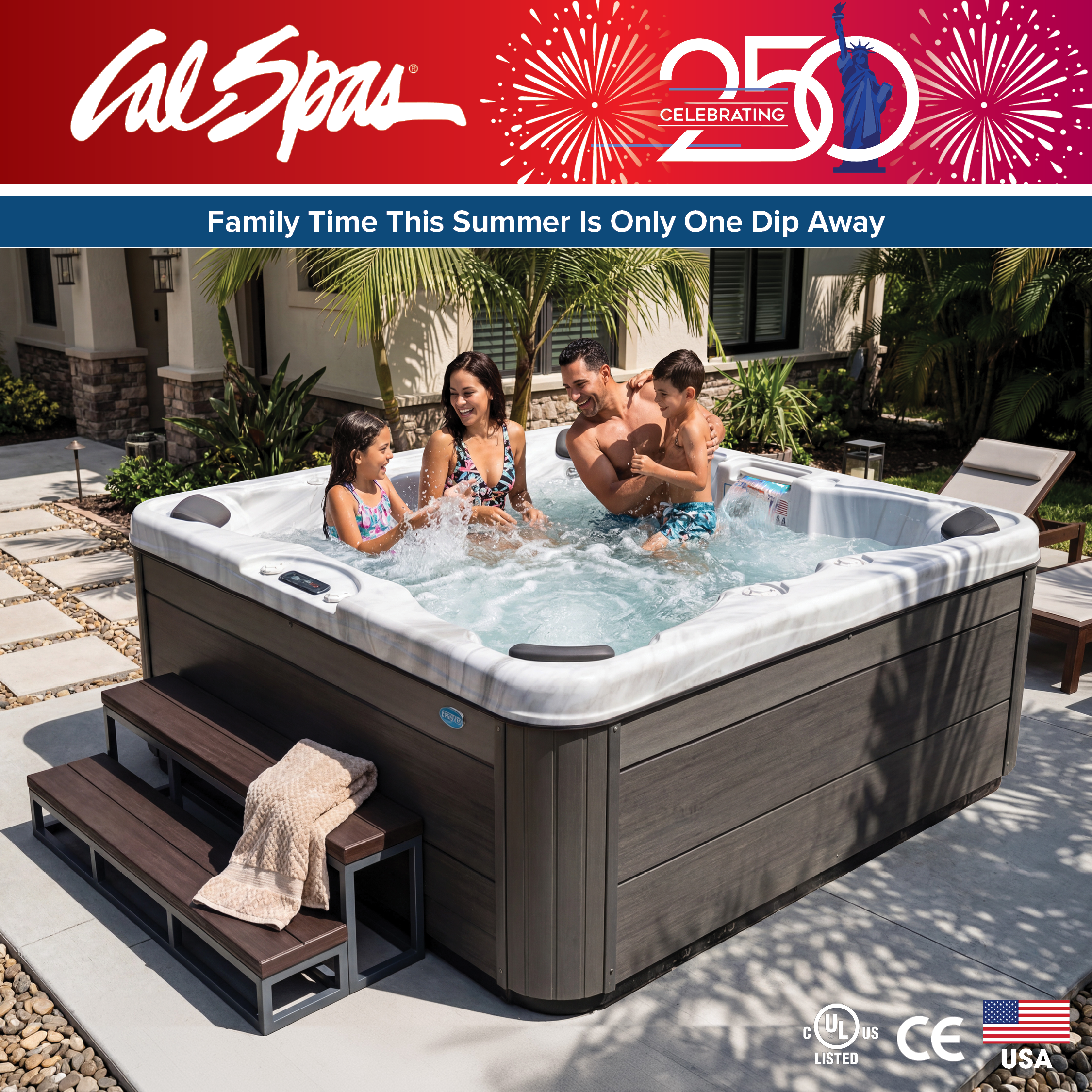 Calspas hot tub being used in a family setting - Big Sky